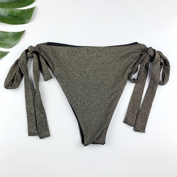JYork The Label Ellie Bikini Bottom Gold Black Ties Reversible Women’s M - Picture 7 of 9